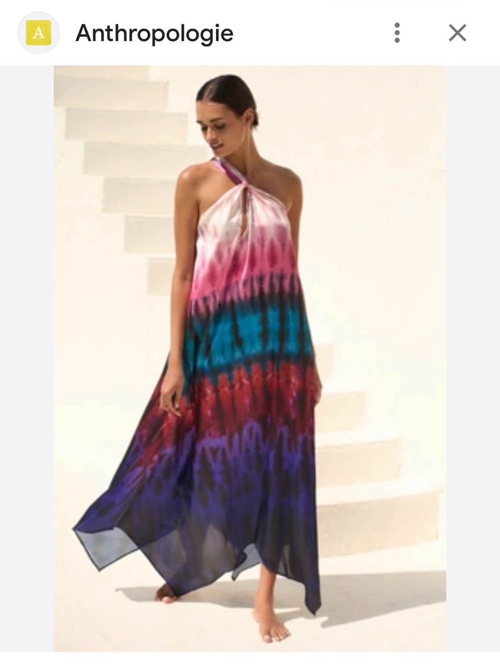 Anthropologie Ombre Halter Maxi Dress in Pink, Teal & Purple